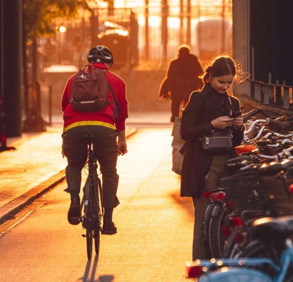 cyklist i modlys efterår