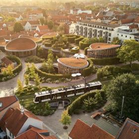 H.C. Andersens Hus med letbane drone